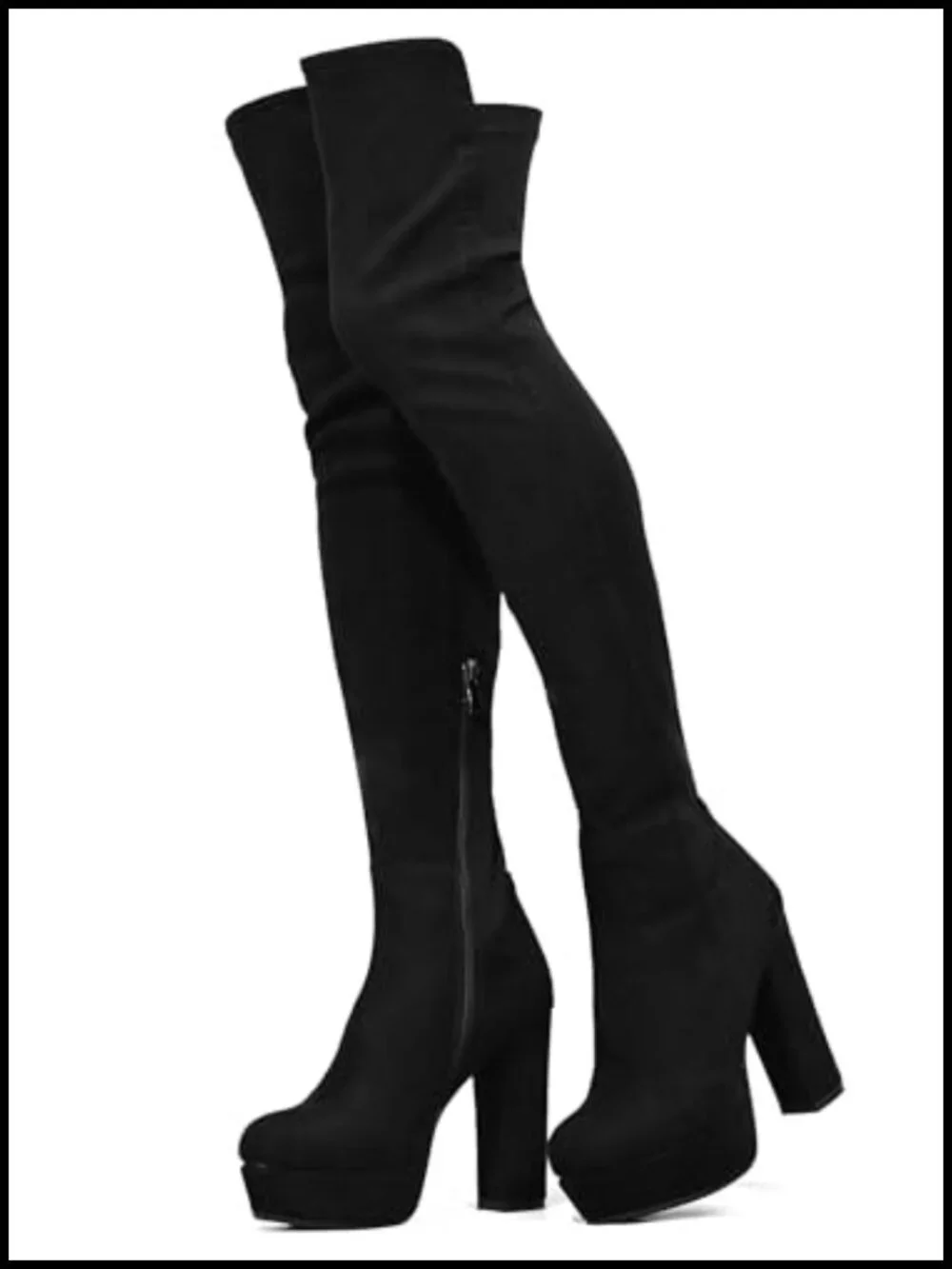 Chunky Heel Over-the-Knee Boots with Side Zipper and Platform
